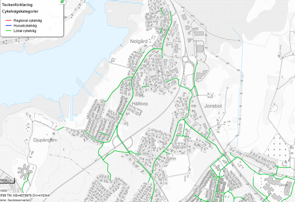 utdrag hur NVDB över cykelnätet vid planområdet.